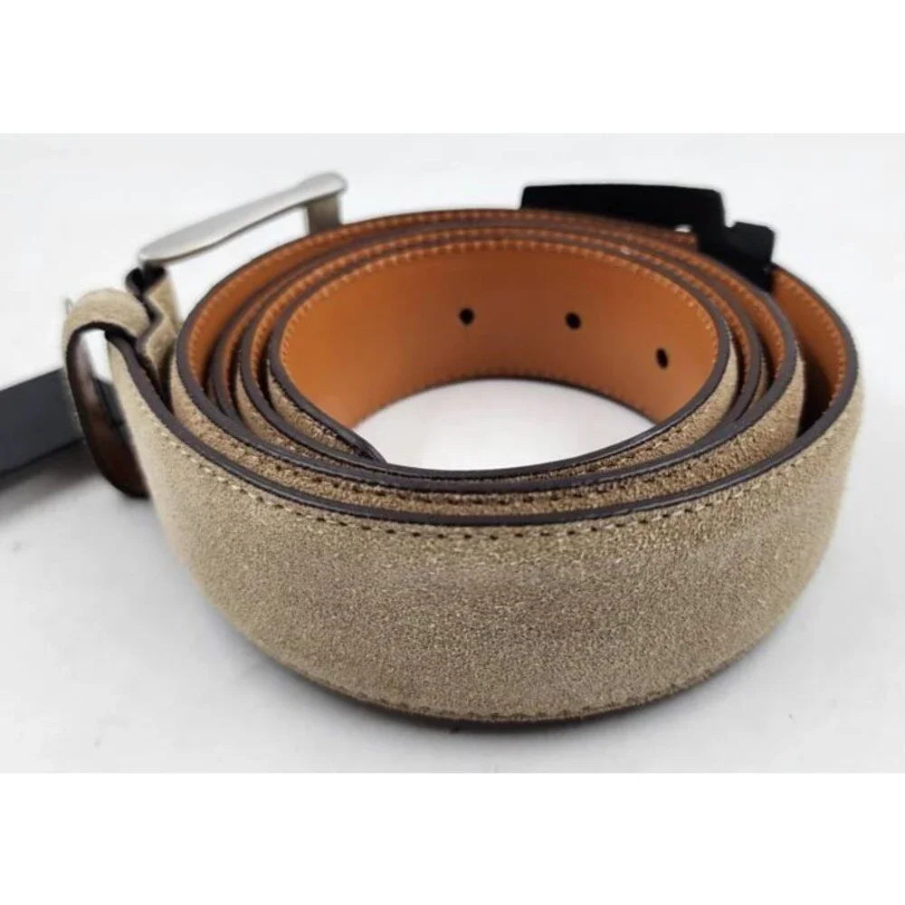 Magnanni Telante Suede & Leather Belt Men's 44 Taupe Nickel-Tone Square Buckle